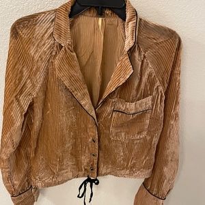 FREE PEOPLE Lightweight Button Down Jacket Champagne Color Piped in Blac…